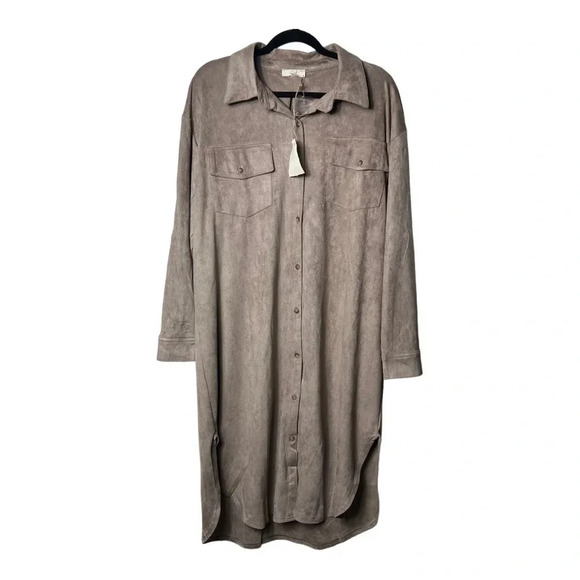 1314.‎ EASEL LONG SLEEVE FAUX SUEDE TRENCH LENGTH SHACKET SIZE LARGE OVERSIZED - Picture 2 of 10